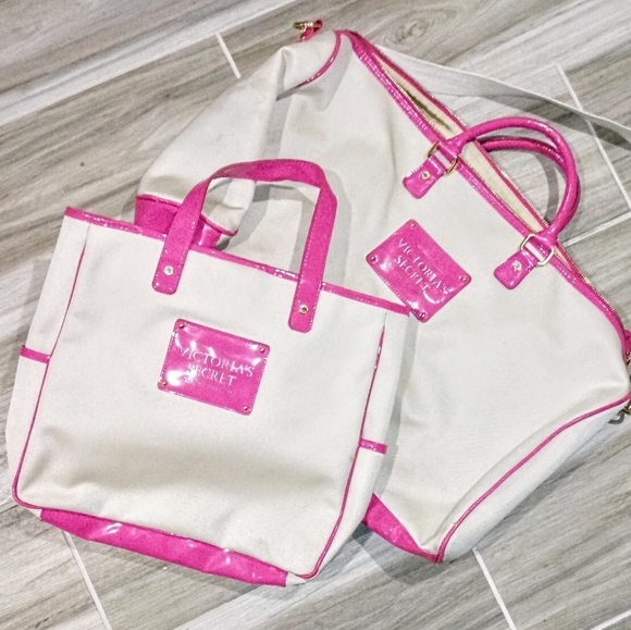 Victoria's Secret Handbags - 2pc Victoria's Secret Canvas Luggage Duffle Tote